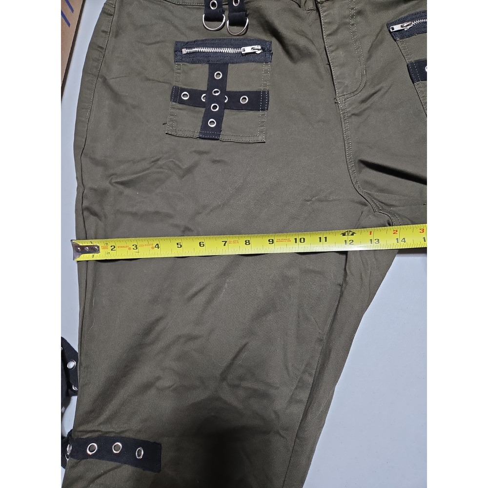 Hot Topic Mall Goth Olive Green Zipper Flare Strap Pants Plus Size 20 Alt Punk - Picture 12 of 14